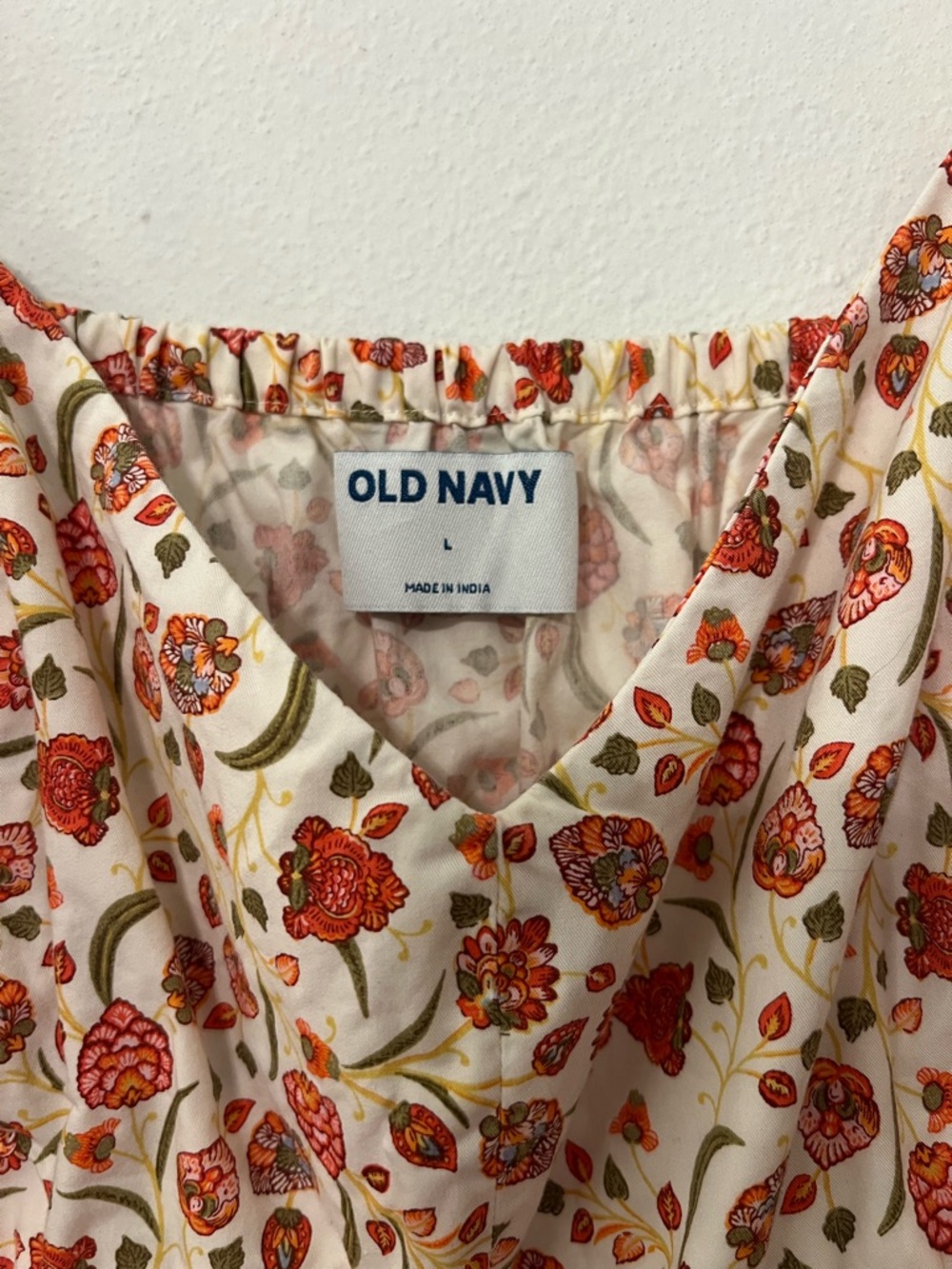 Old Navy Cream Midi Sundress with Red Floral Print Spaghetti Strap size Large - Picture 2 of 9